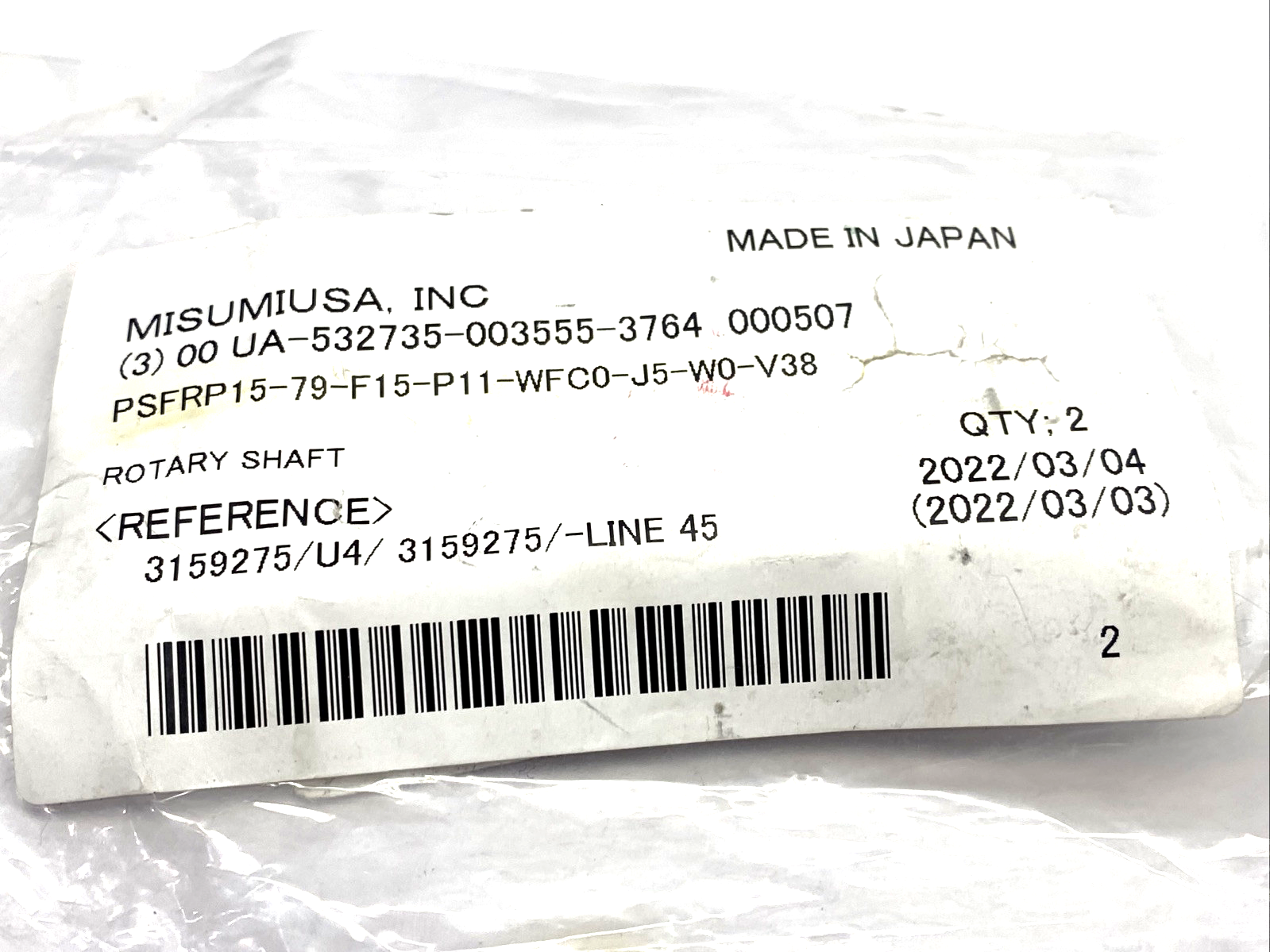MiSUMi PSFRP15-79-F15-P11-WFC0-J5-W0-V38 Rotary Shaft 15mm Dia. 79mm Long 2-PACK - Maverick Industrial Sales