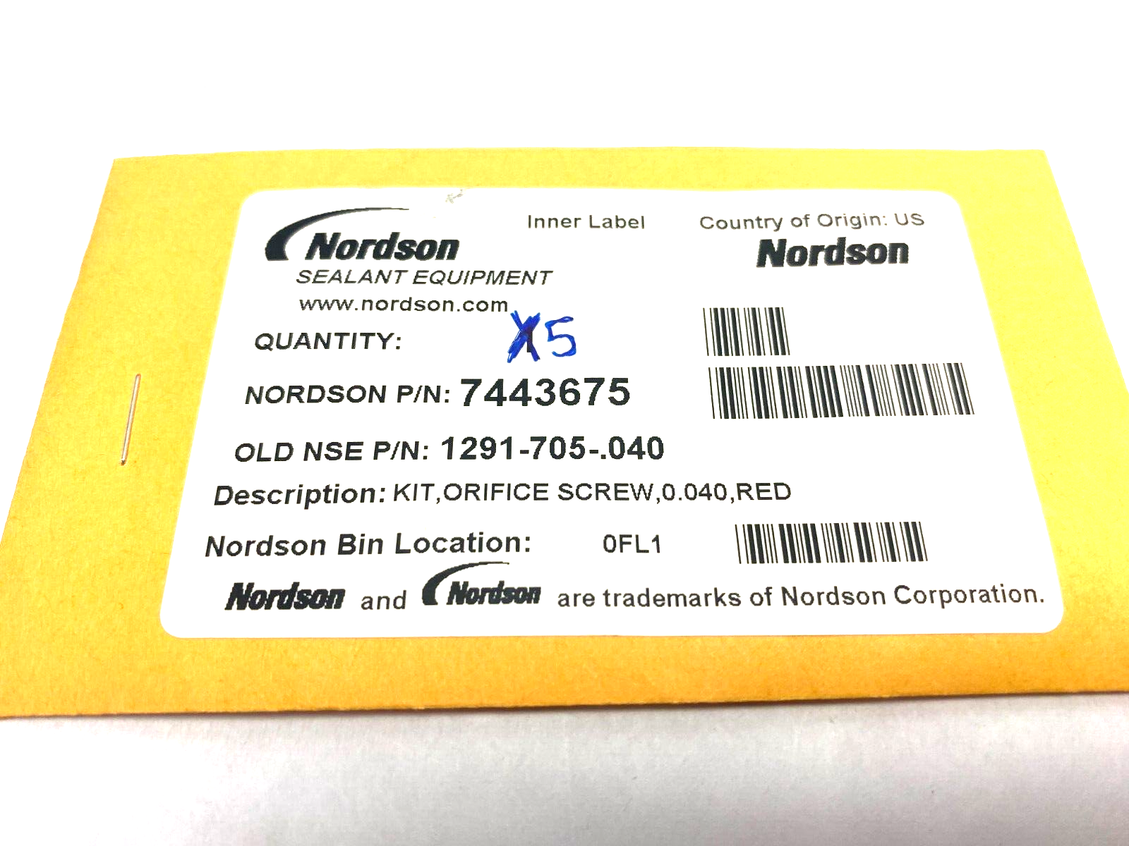Nordson 7443675 Orifice Screw Kit, 0.040, Red PKG OF 5 - Maverick Industrial Sales