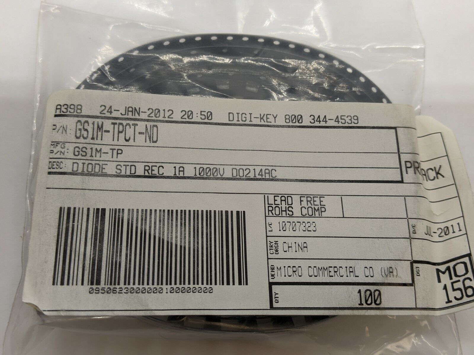 Micro Commercial GS1M-TPCT-ND Diode GS1M-TP STD REC 1A 1000V PKG OF 100 - Maverick Industrial Sales
