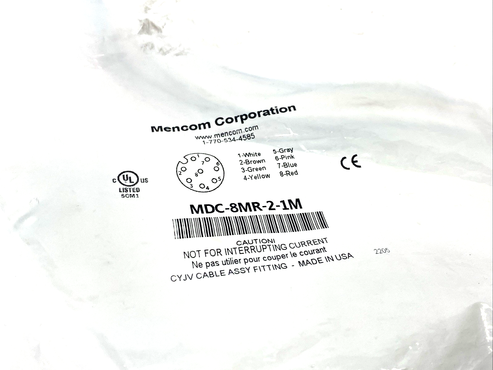 MDC-8MR-2-1M | Mencom 8-Pin Micro DC M12 Male Receptacle 1/2" NPT, 1m Length - New - Maverick Industrial Sales