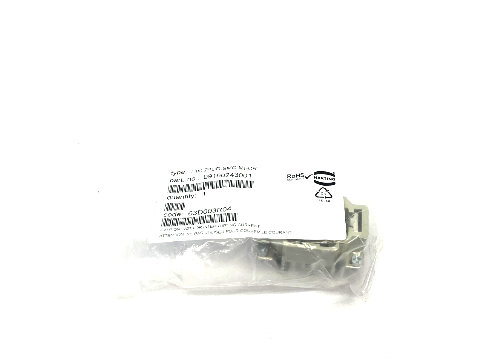 Harting 09160243001 Rectangular Crimp Termination Insert Han 24DD-SMC-MI-CRT - Maverick Industrial Sales