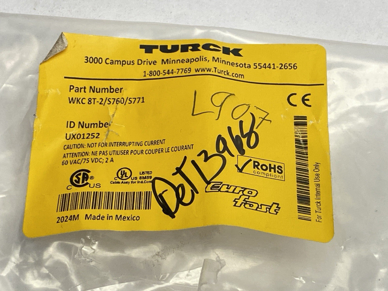 Turck WKC 8T-2/S760/S771 Double Ended Cordset UX01252 - Maverick Industrial Sales