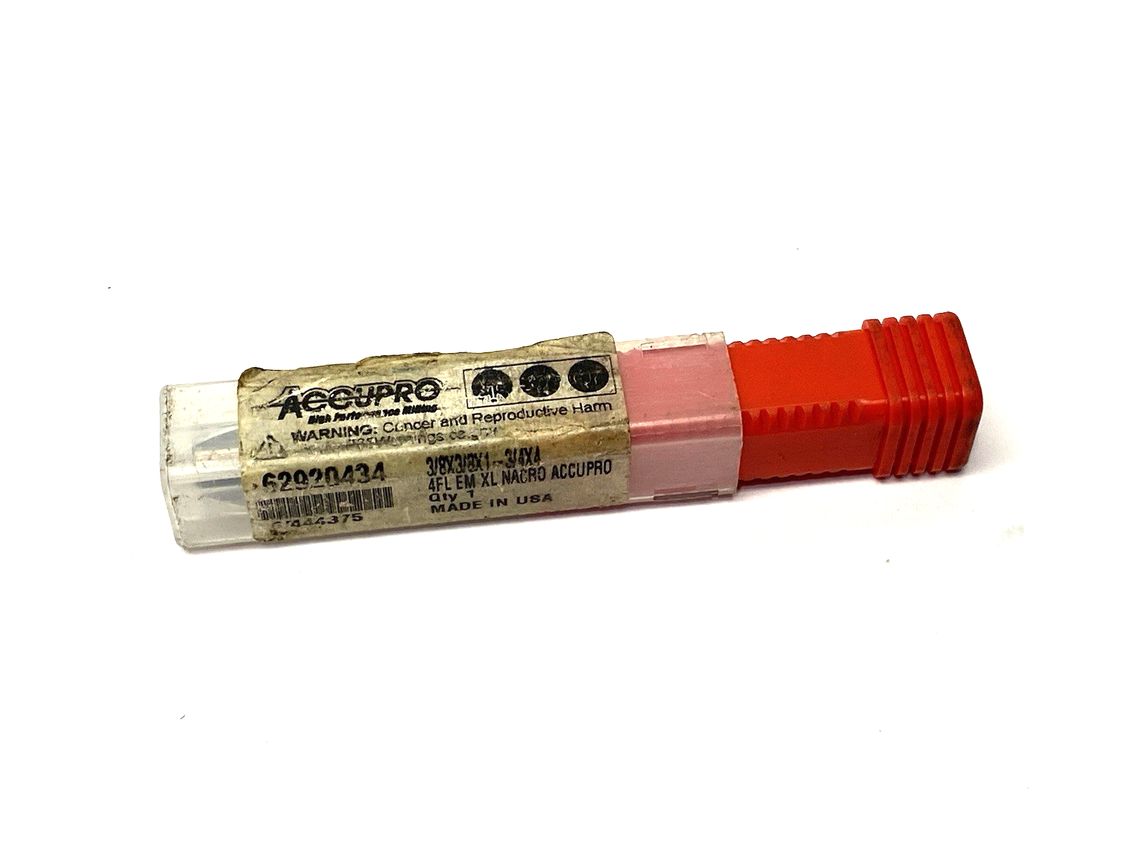 62920434 | Accupro Square End Mill: 3/8" Dia, 1-3/4" LOC, 4 Flute, Solid Carbide - Used - Maverick Industrial Sales