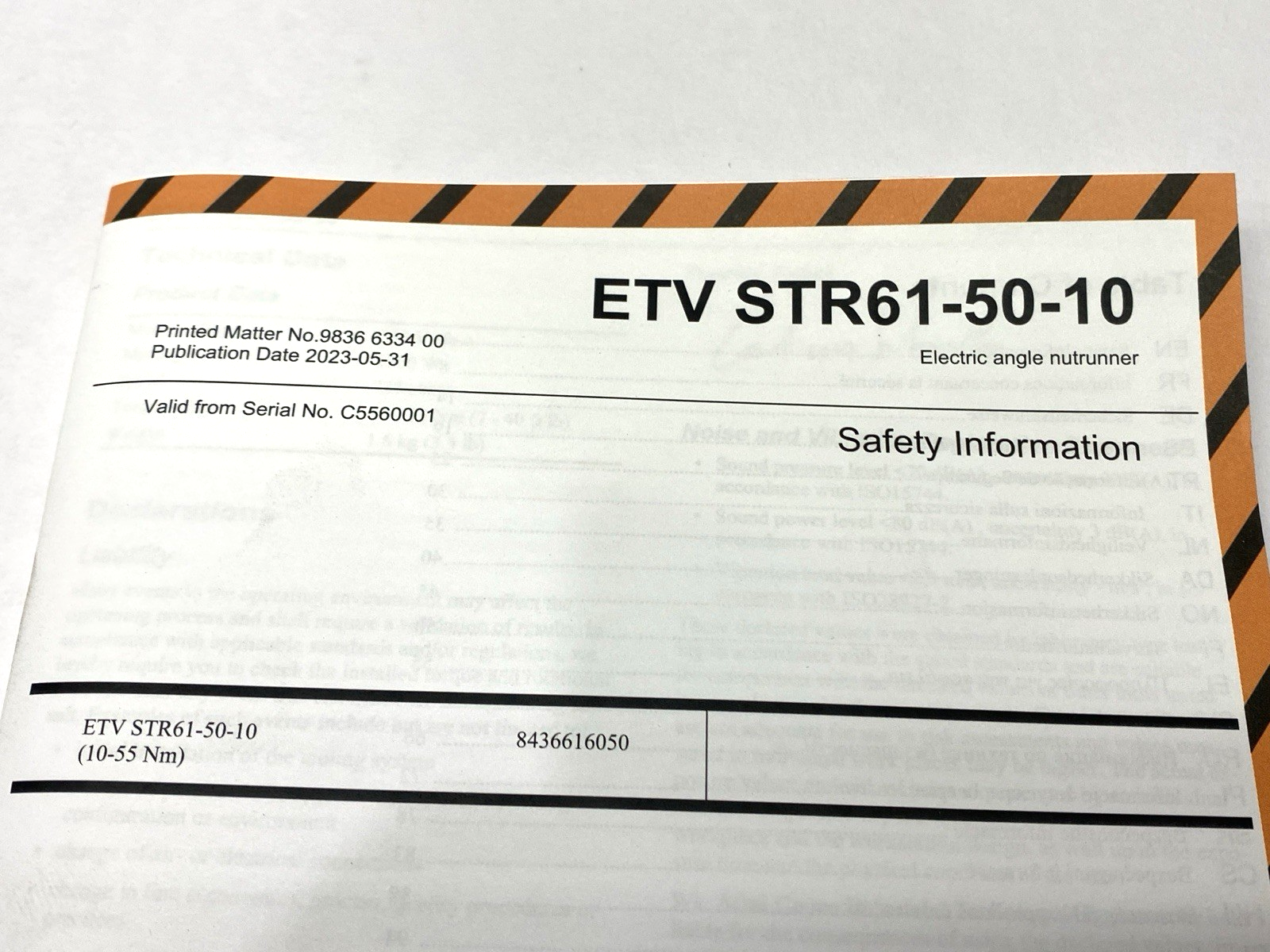 Atlas Copco Safety Information Guide to ETV STR61-50-10 Electric Angle Nutrunner - Maverick Industrial Sales