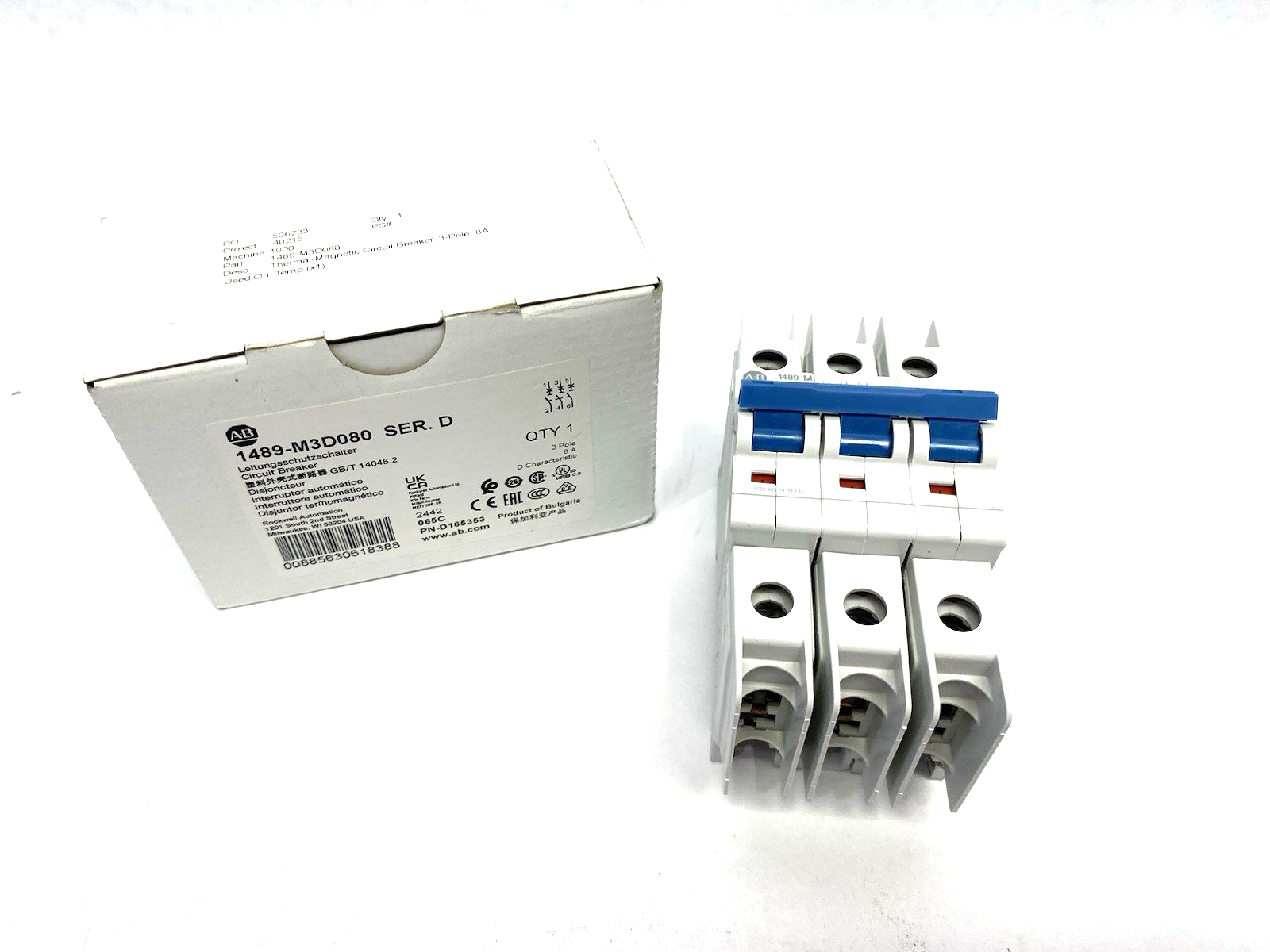 1489-M3D080 | Allen Bradley Ser. D Circuit Breaker 3-Pole 8A - New Other - Maverick Industrial Sales