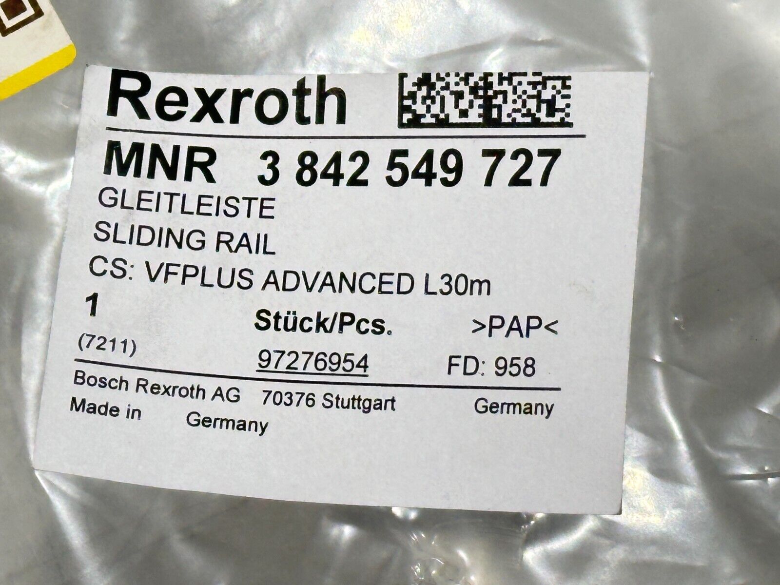 Bosch Rexroth 3842549727 Sliding Rail VFPLUS Advanced 30m - Maverick Industrial Sales
