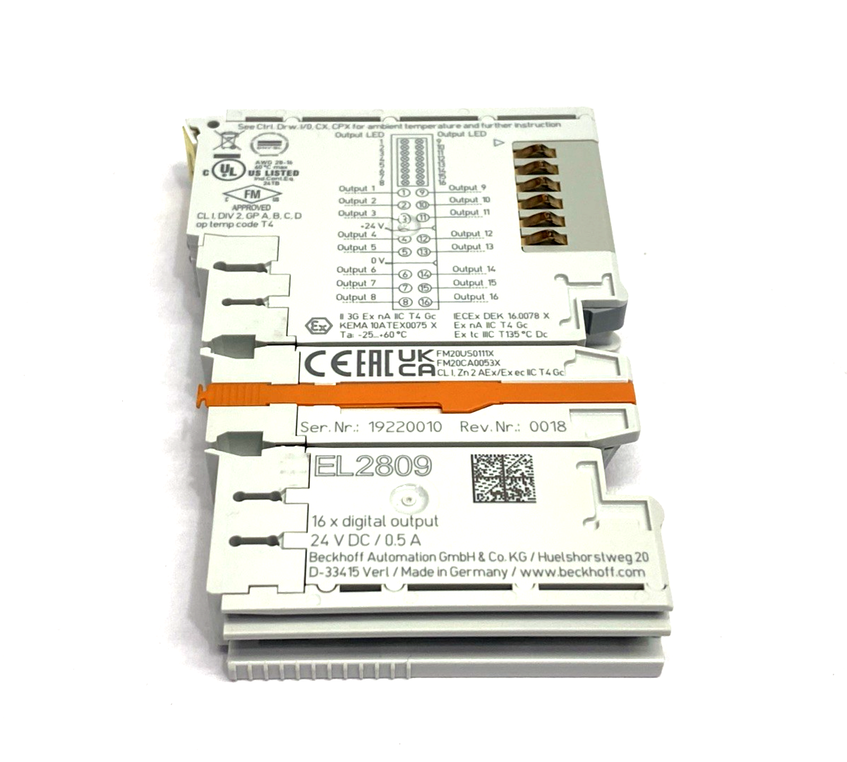 Beckhoff EL2809 EtherCAT Terminal, 16-Channel Digital Output, 24V DC, 0.5A - Maverick Industrial Sales