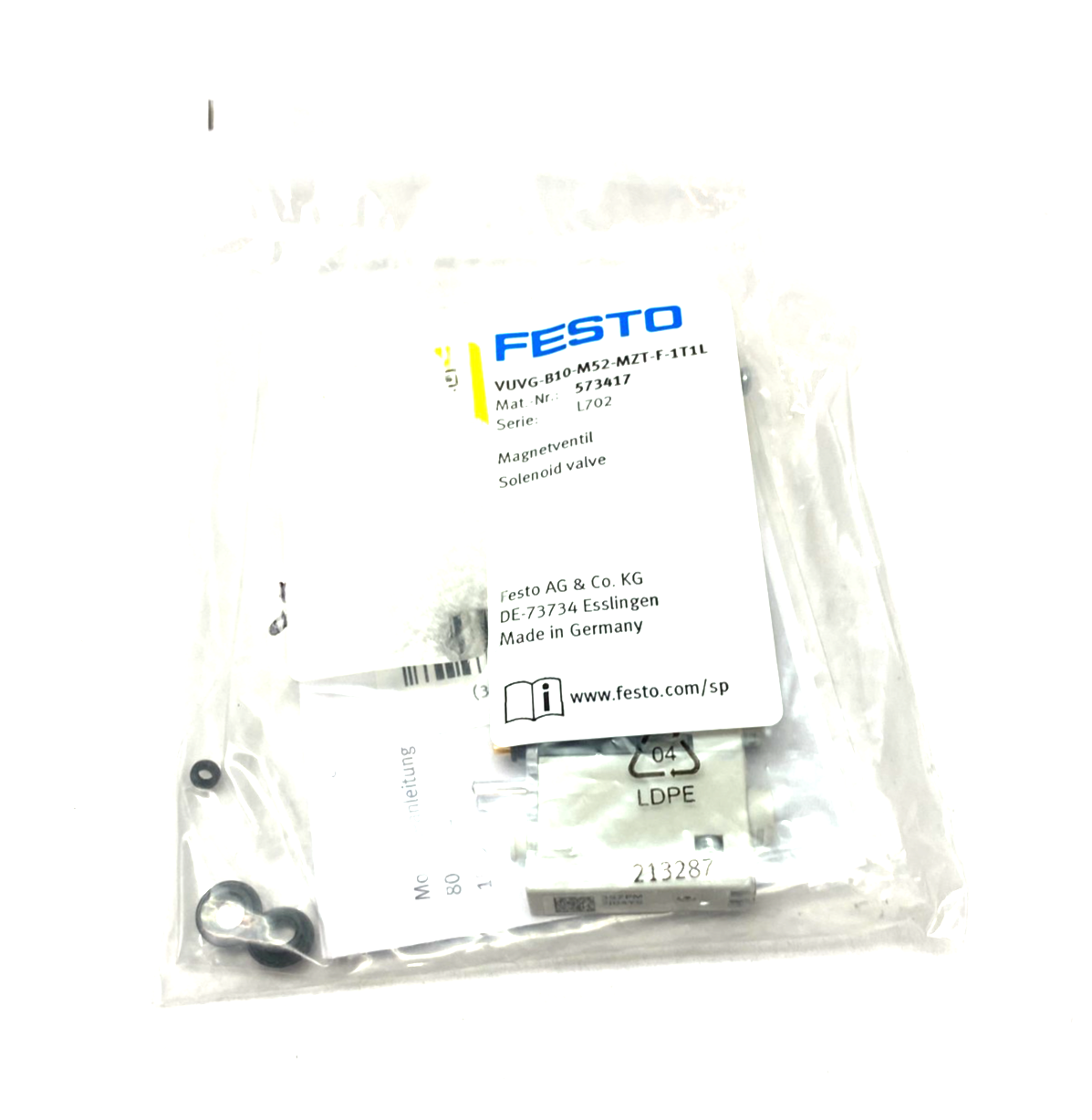Festo VUVG-B10-M52-MZT-F-1T1L Solenoid Valve, Monostable, 5/2-Way 573417 - Maverick Industrial Sales