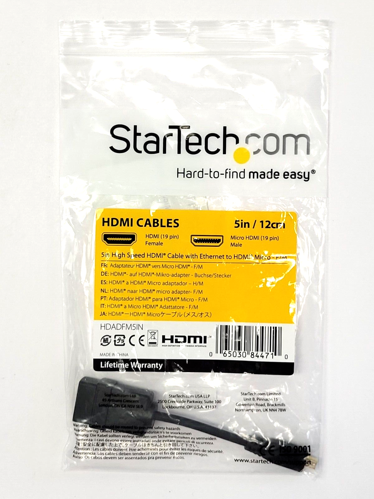 StarTech HDACFM5IN 5in High Speed HDMI Adapter Cable W/Ethernet to HDMI - Maverick Industrial Sales