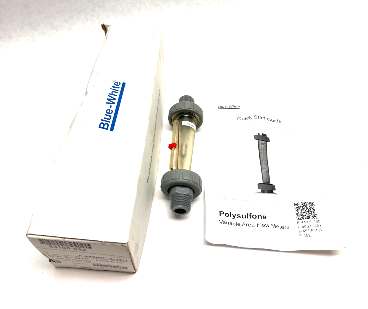 Blue-White F-44500L-8-22Q Polysulfone Variable Area Flow Meter 1/2" MNPT - Maverick Industrial Sales