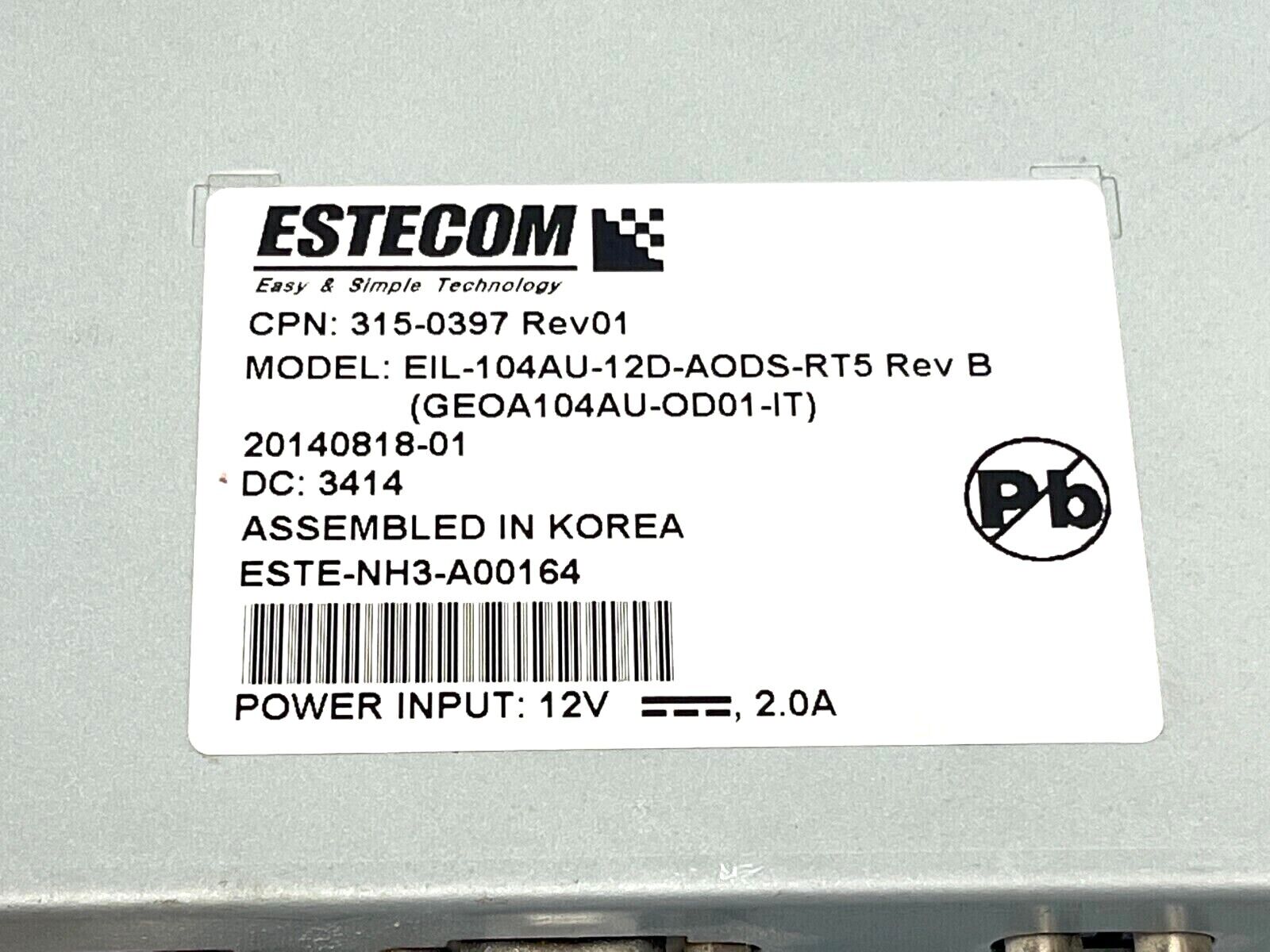 Estecom EIL-104AU-12D-AODS-RT5 Rev. A 10.4" Resistive Touch Display NO CABLES - Used - Maverick Industrial Sales