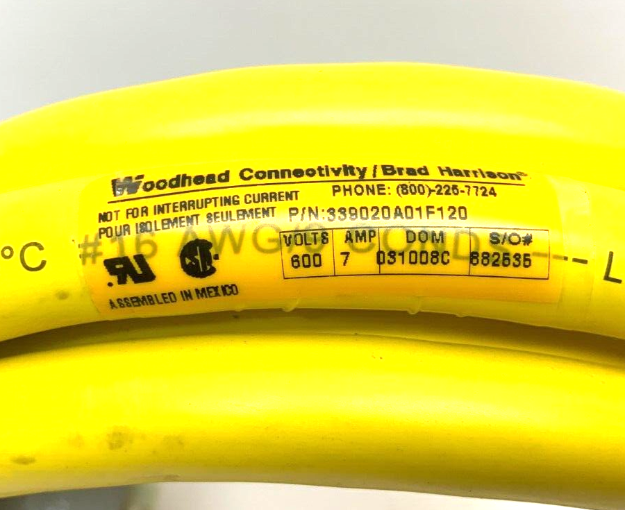 Woodhead Brad Harrison 339020A01F120 Male Straight Cordset 600V 7A - Maverick Industrial Sales