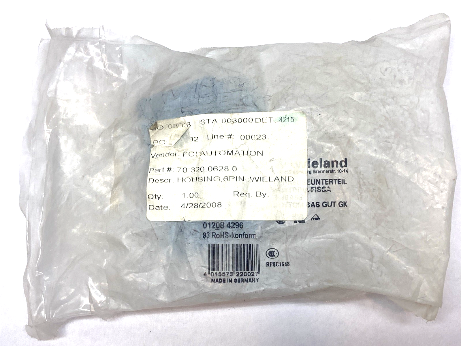 BOTTOM BAS GUT GK 6 A,70.320.0628.0 | Wieland 70.320.0628.0 Heavy Duty Connector Shell BOTTOM BAS GUT GK 6 A - New - Maverick Industrial Sales