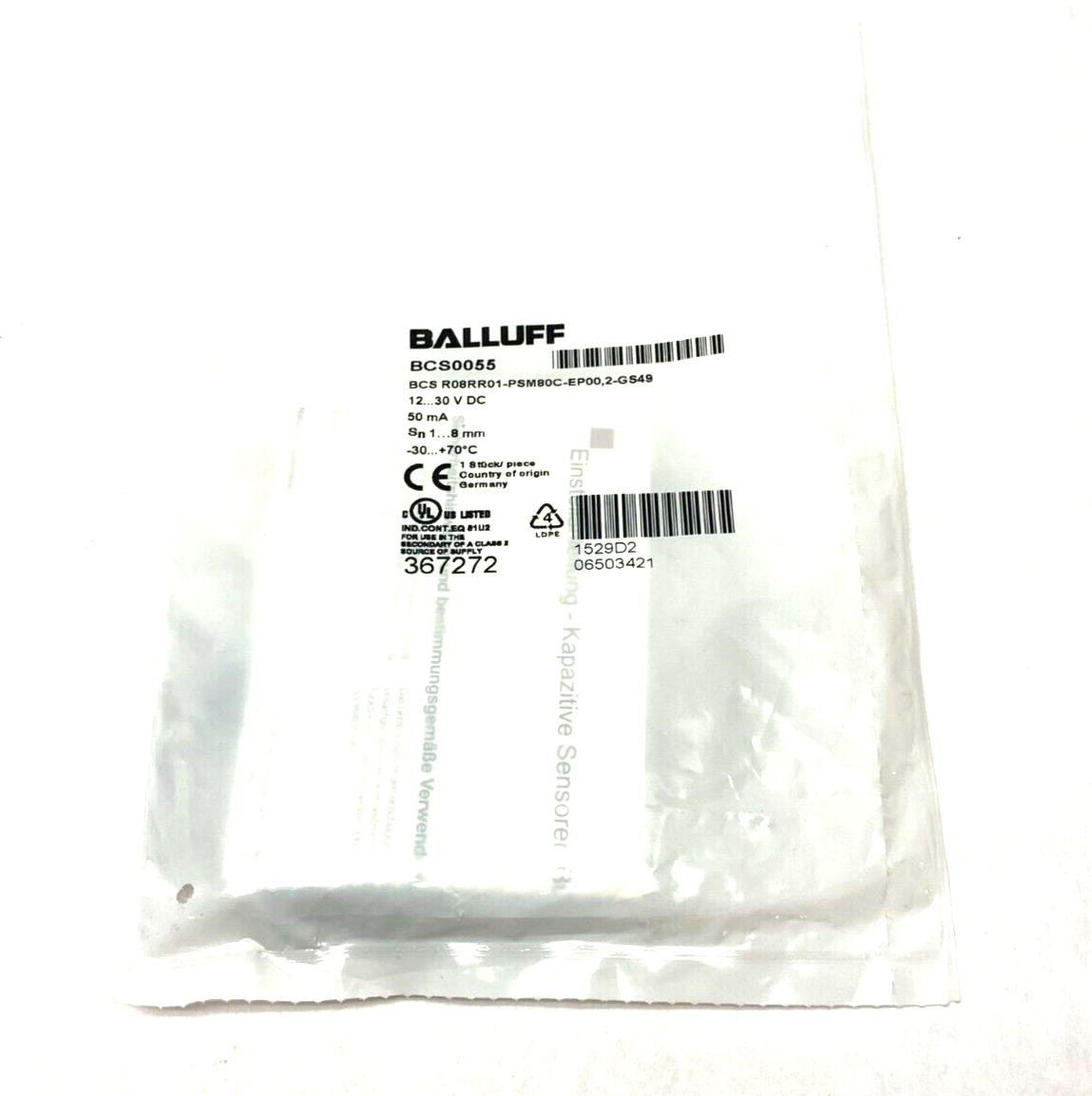 Balluff BCS0055 Flush Capacitive Proximity Sensor BCS R08RR01-PSM80C-EP00,2-GS49 - Maverick Industrial Sales