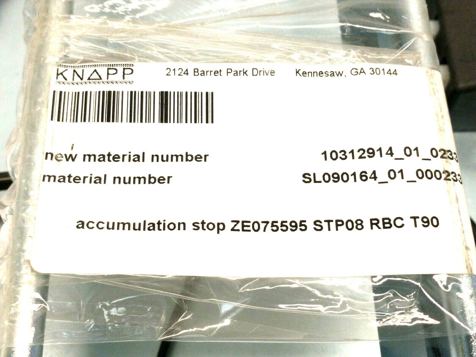 Knapp ZE075595 STP08 RBC T90 Accumulation Stop 10312914_01_0233 - Maverick Industrial Sales