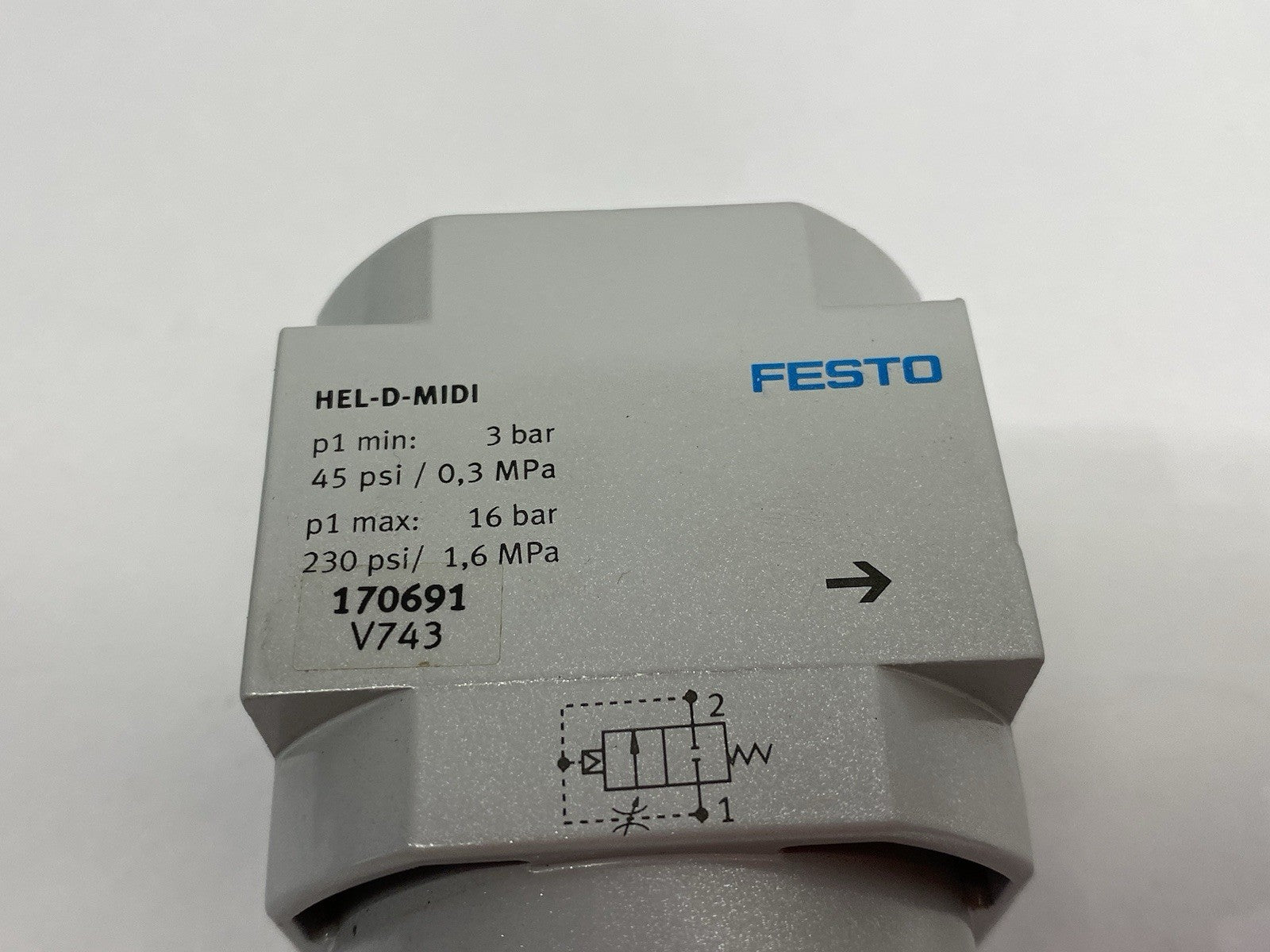 HEL-D-MIDI | Festo On/Off Valve 2-2 Way, Closed Monostable, 170691 - New – Open box - Maverick Industrial Sales