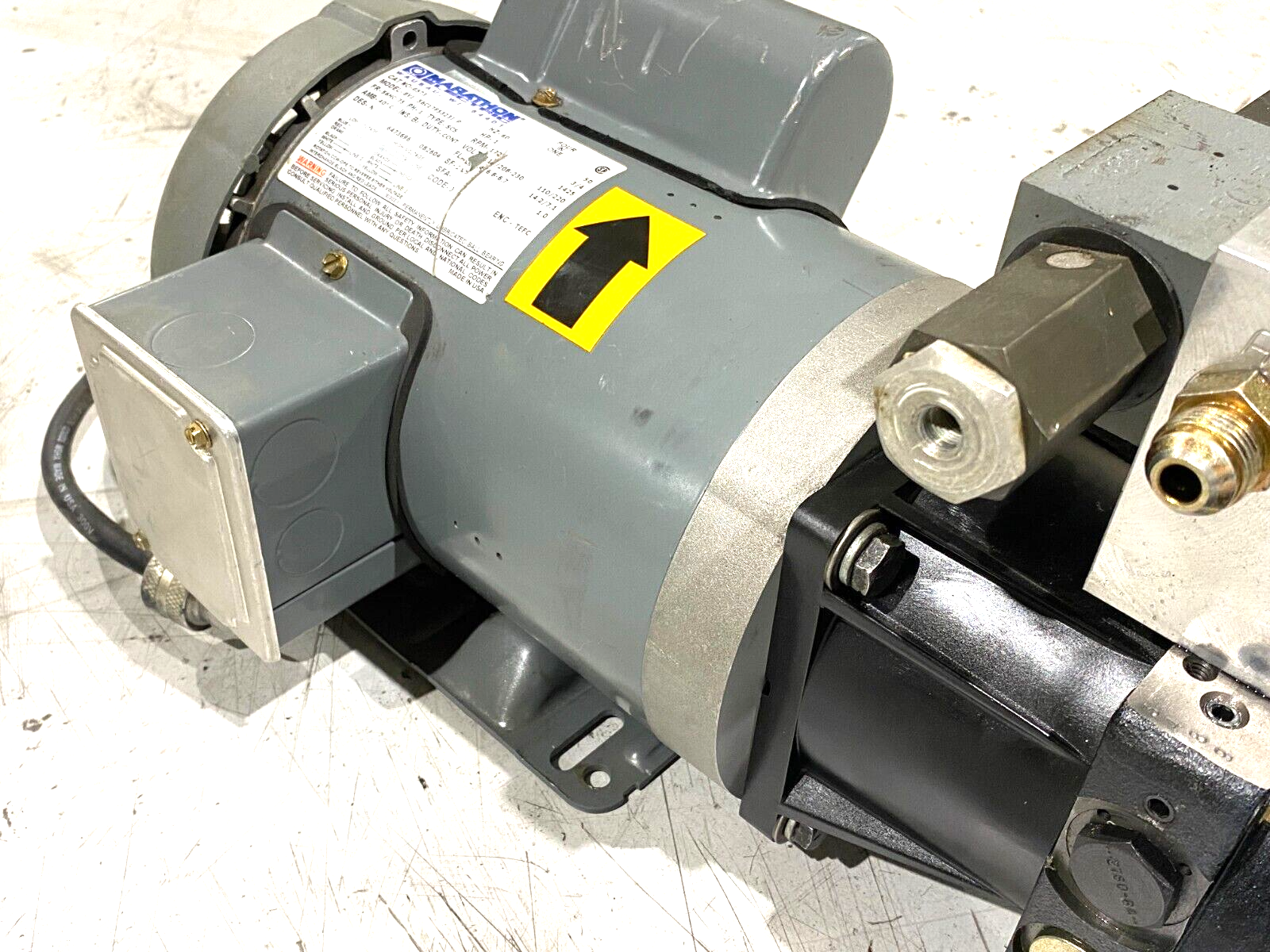 Marathon G573 Electric Motor 1-Phase BVJ 56C17F5323J P w/ Hydraulic Fluid Tank - Maverick Industrial Sales