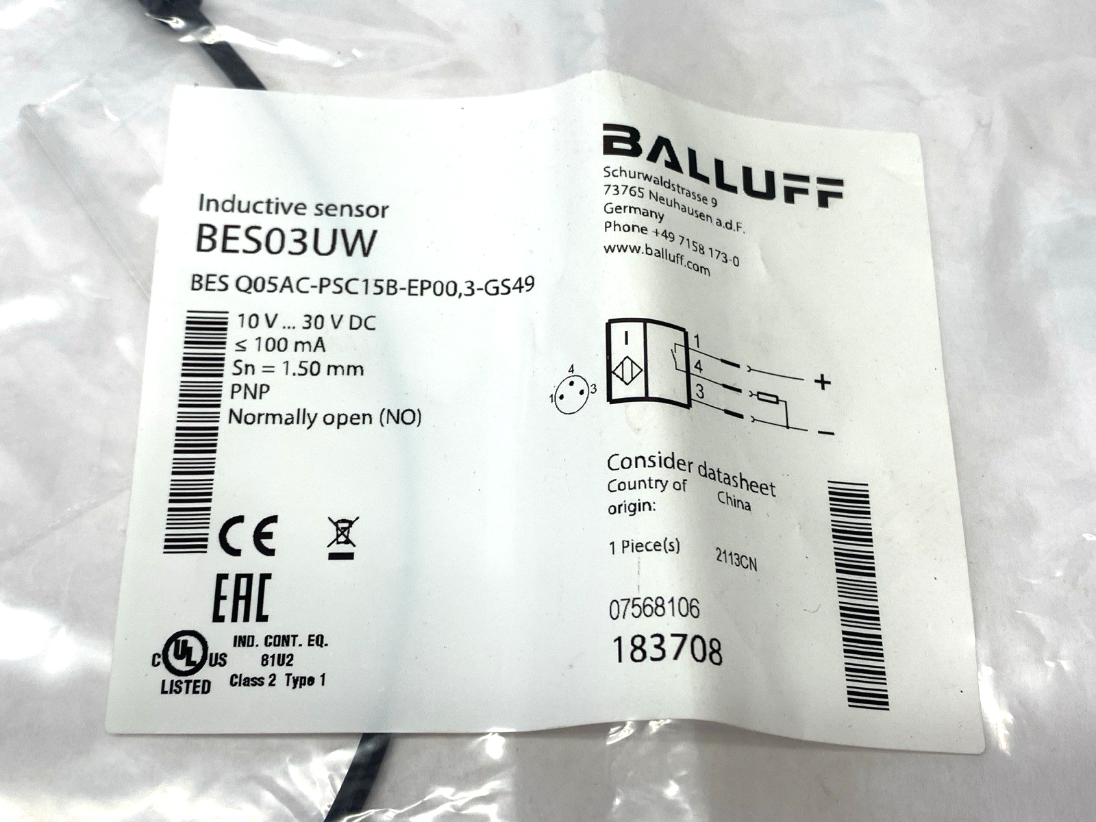 Balluff BES Q05AC-PSC15B-EP00,3-GS49 Inductive Sensor 1.5mm BES03UW - Maverick Industrial Sales