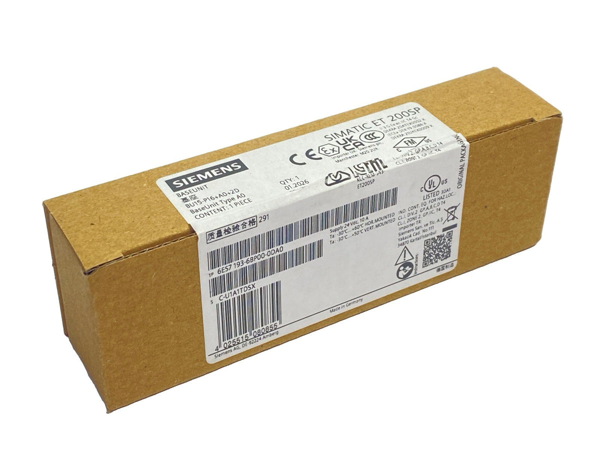 6ES7 193-6BP00-0DA0 | Siemens SIMATIC ET 200SP Base Unit Type A0 24VDC - New - Maverick Industrial Sales