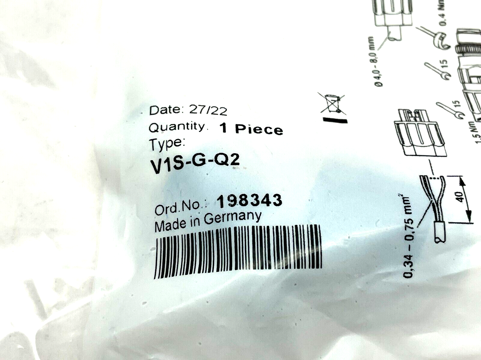 Pepperl+Fuchs V1S-G-Q2 Field-Attachable Male Connector 198343 - Maverick Industrial Sales