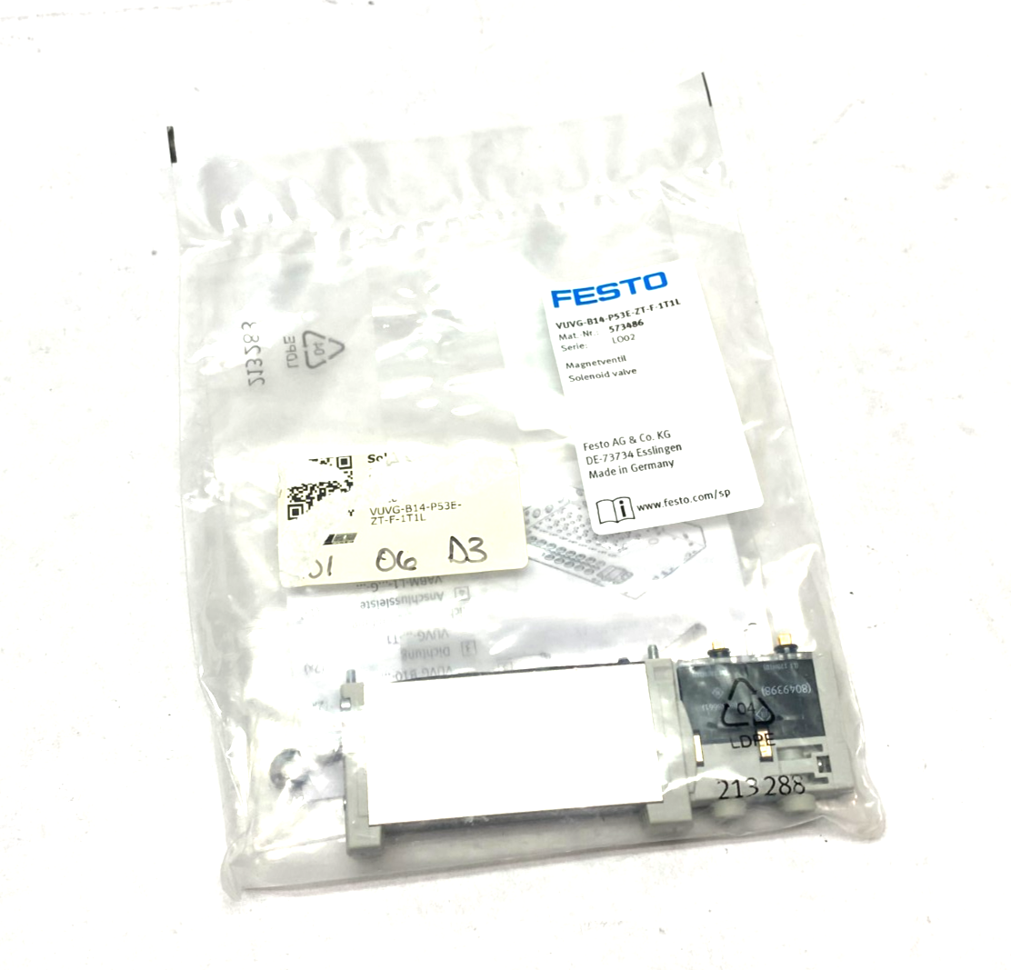Festo VUVG-B14-P53E-ZT-F-1T1L Solenoid Valve 5/3, Exhausted 573486 - Maverick Industrial Sales