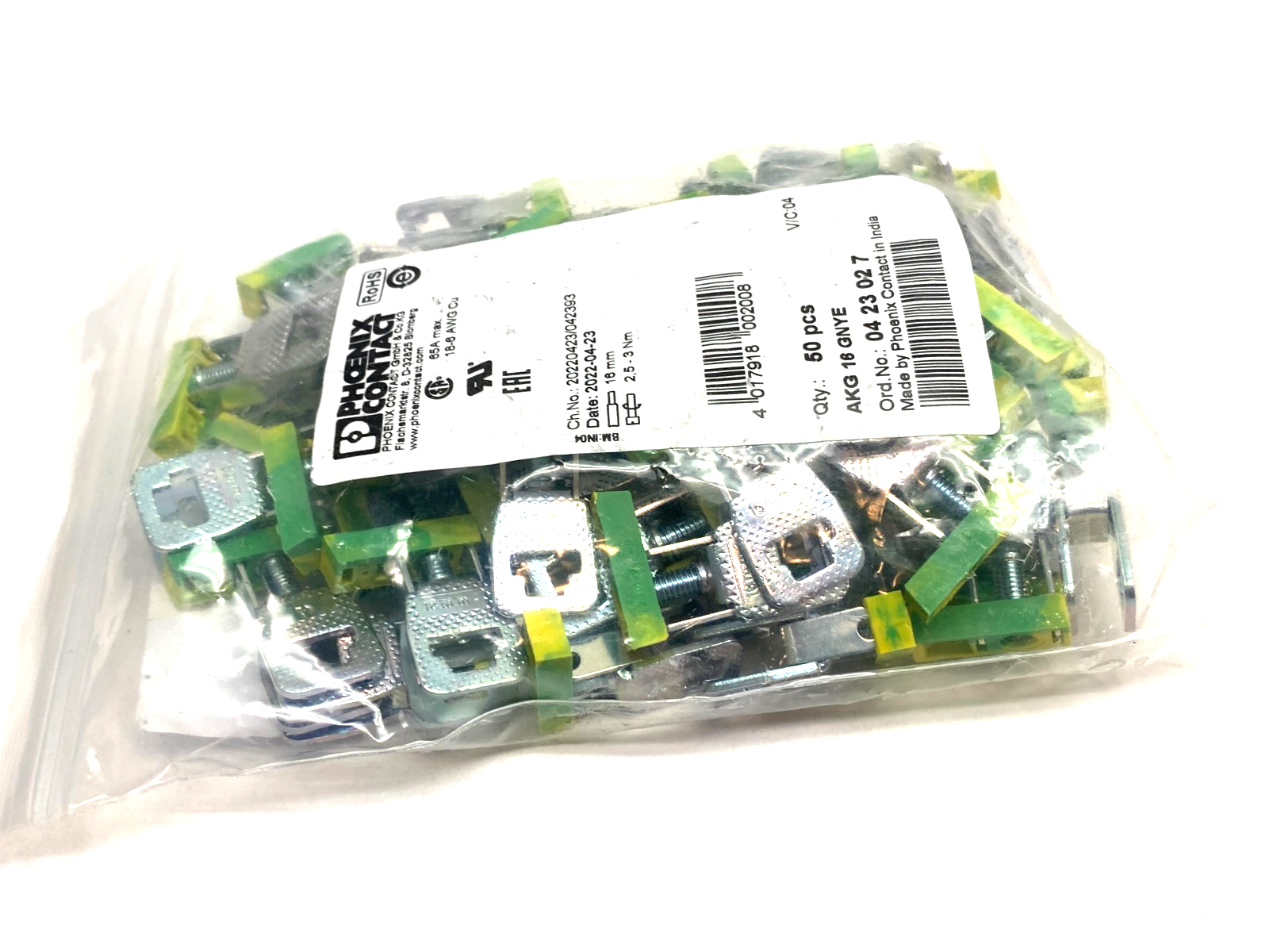 Phoenix Contact AKG 16 GNYE Connection Terminal Block 0423027 PKG OF 50 - Maverick Industrial Sales