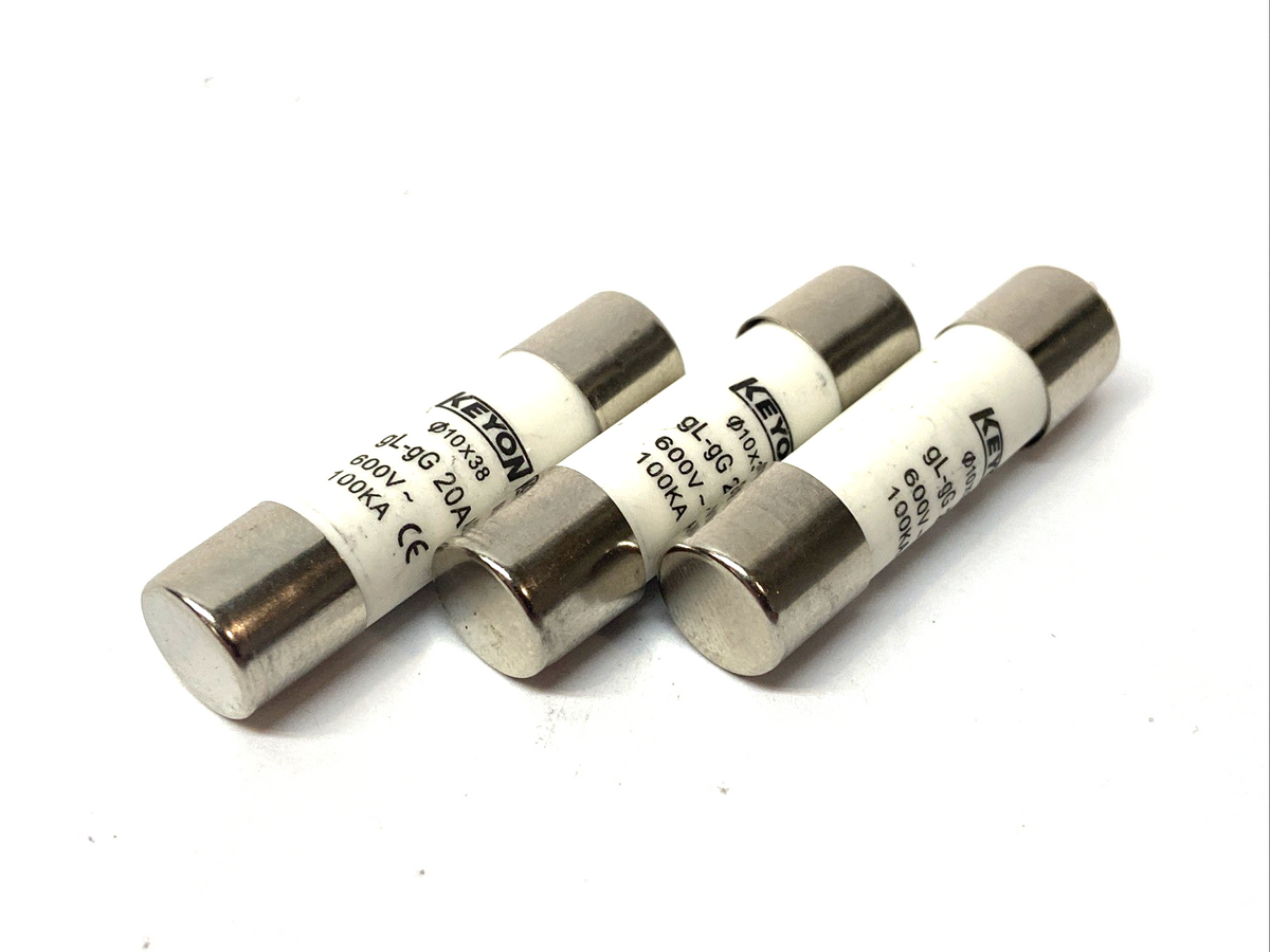 Keyon gL-gG 20A Industrial Fuse 38x10mm 600V LOT OF 3 - Maverick Industrial Sales