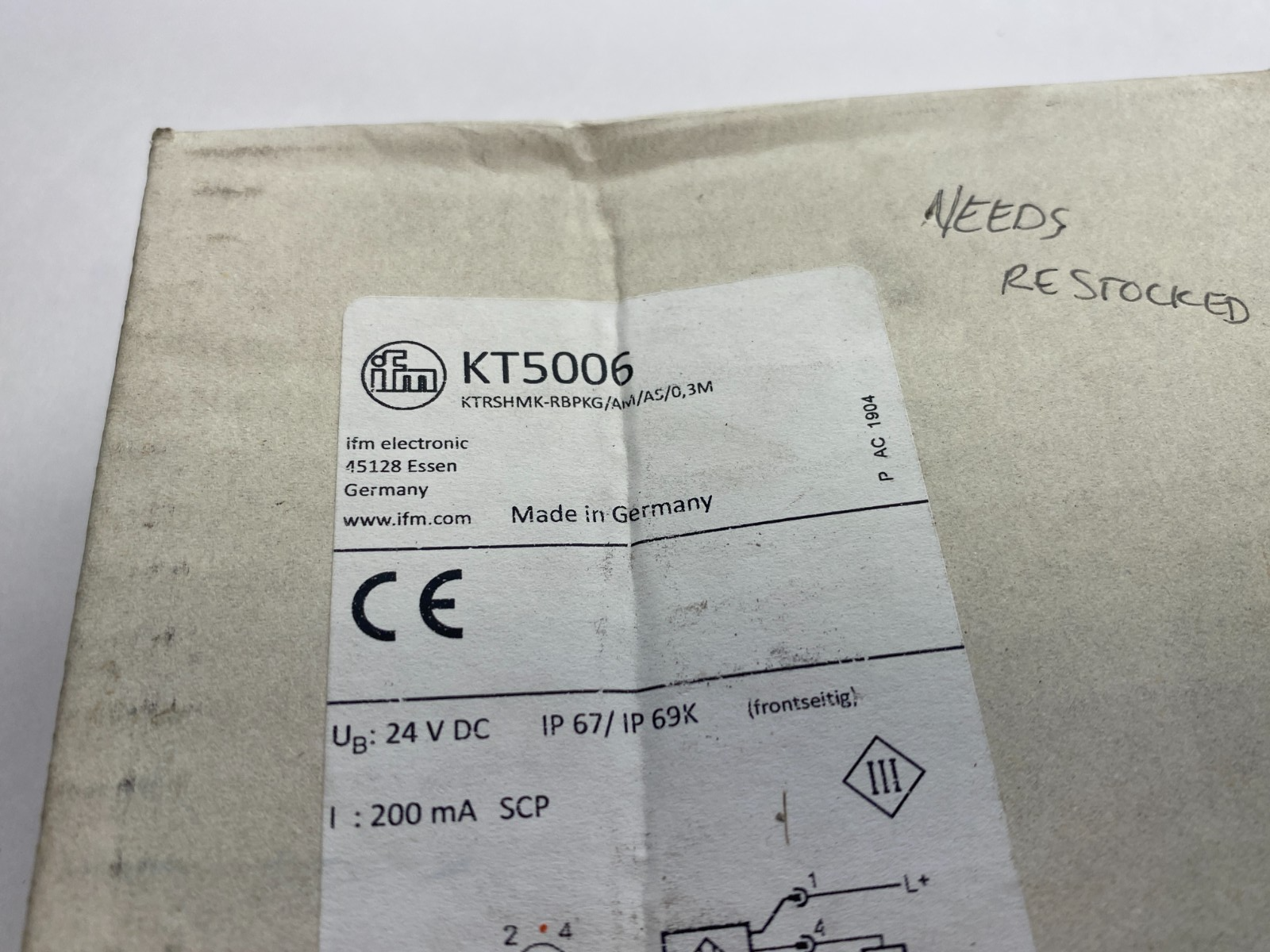 Ifm KT5006 Capacitive Touch Sensor, KTRSHMK-RBPKG/AM/AS/0,3M - Maverick Industrial Sales