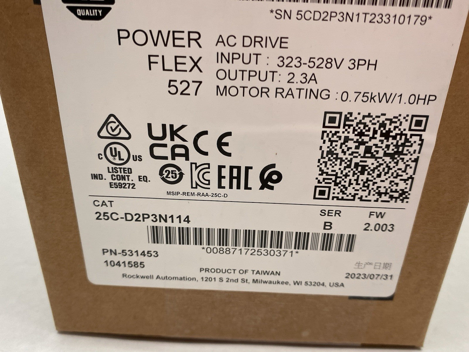 25C-D2P3N114 | Allen Bradley Ser. B PowerFlex 527 0.75kW / 1Hp AC Drive - New - Maverick Industrial Sales