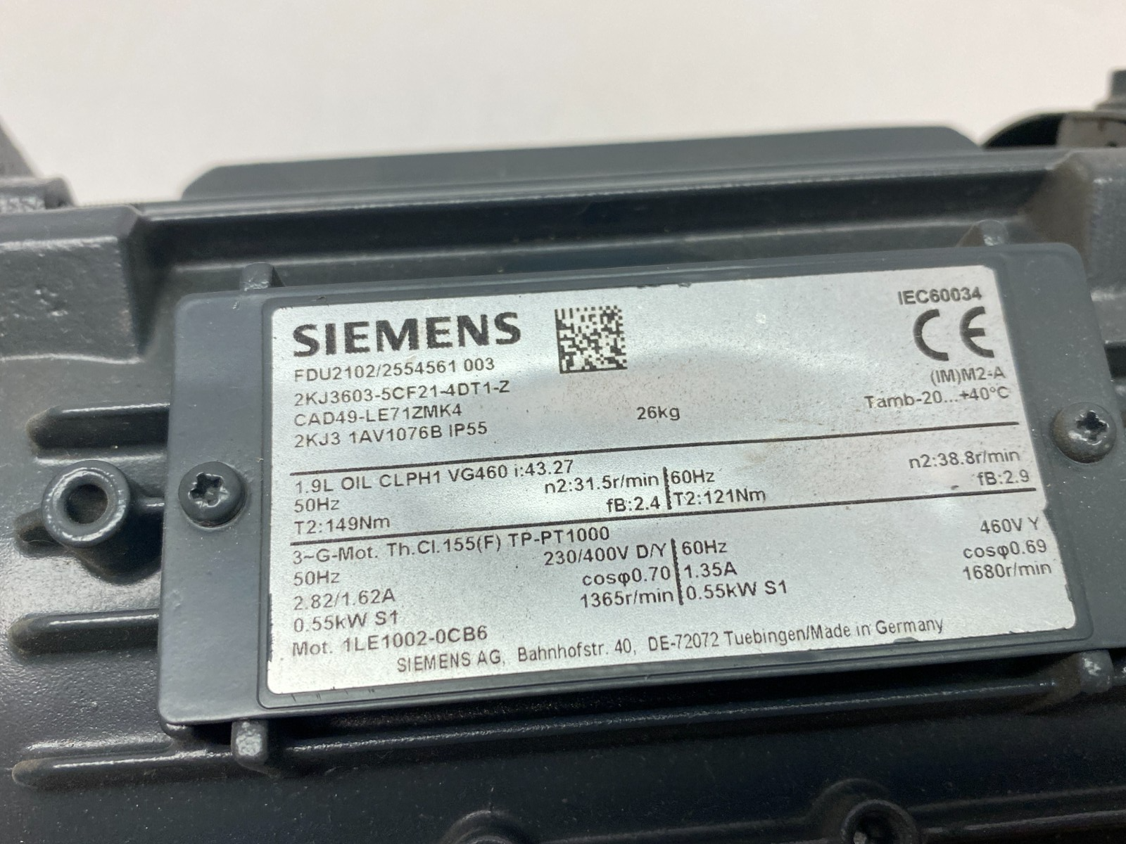 2KJ3603-5CF21-4DT1-Z+CAD49-LE71ZMK4 | Siemens SIMOGEAR Geared Motor - Used - Maverick Industrial Sales
