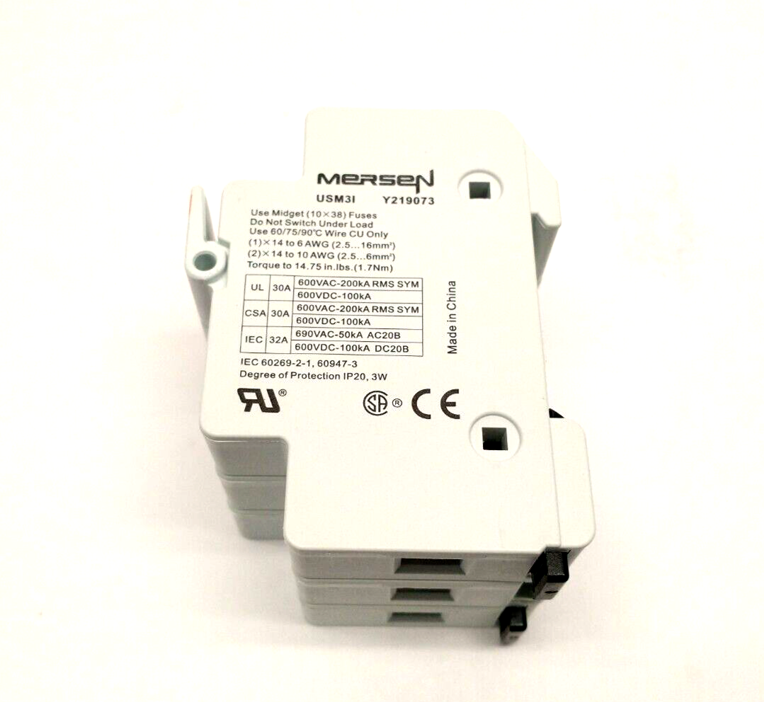 Y219073, USM3I | Mersen Ferraz Shawmut USM3I UltraSafe Midget Fuse Holder 30A 600V 3P Y219073 - New – Open box - Maverick Industrial Sales