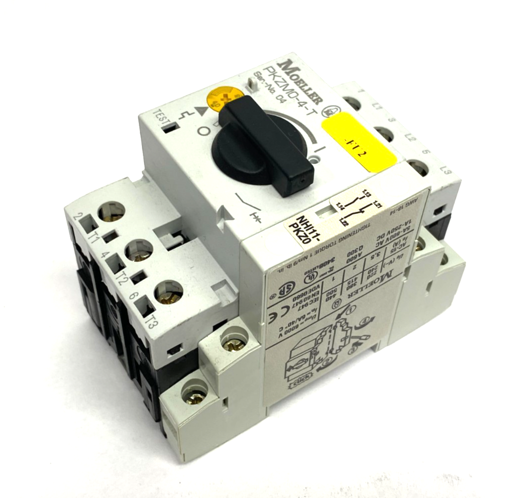 Moeller PKZM0-4-T Transformer-Protective Circuit Breaker 3-Pole w/ NHI11-PKZ0 - Maverick Industrial Sales