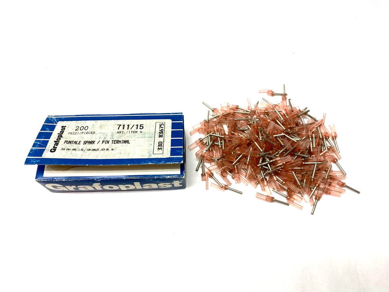 Grafoplast 711/15 14mm Spark Crimp-On Pins for Cable O.D. 1.5mm OPEN BOX OF 200 - Maverick Industrial Sales