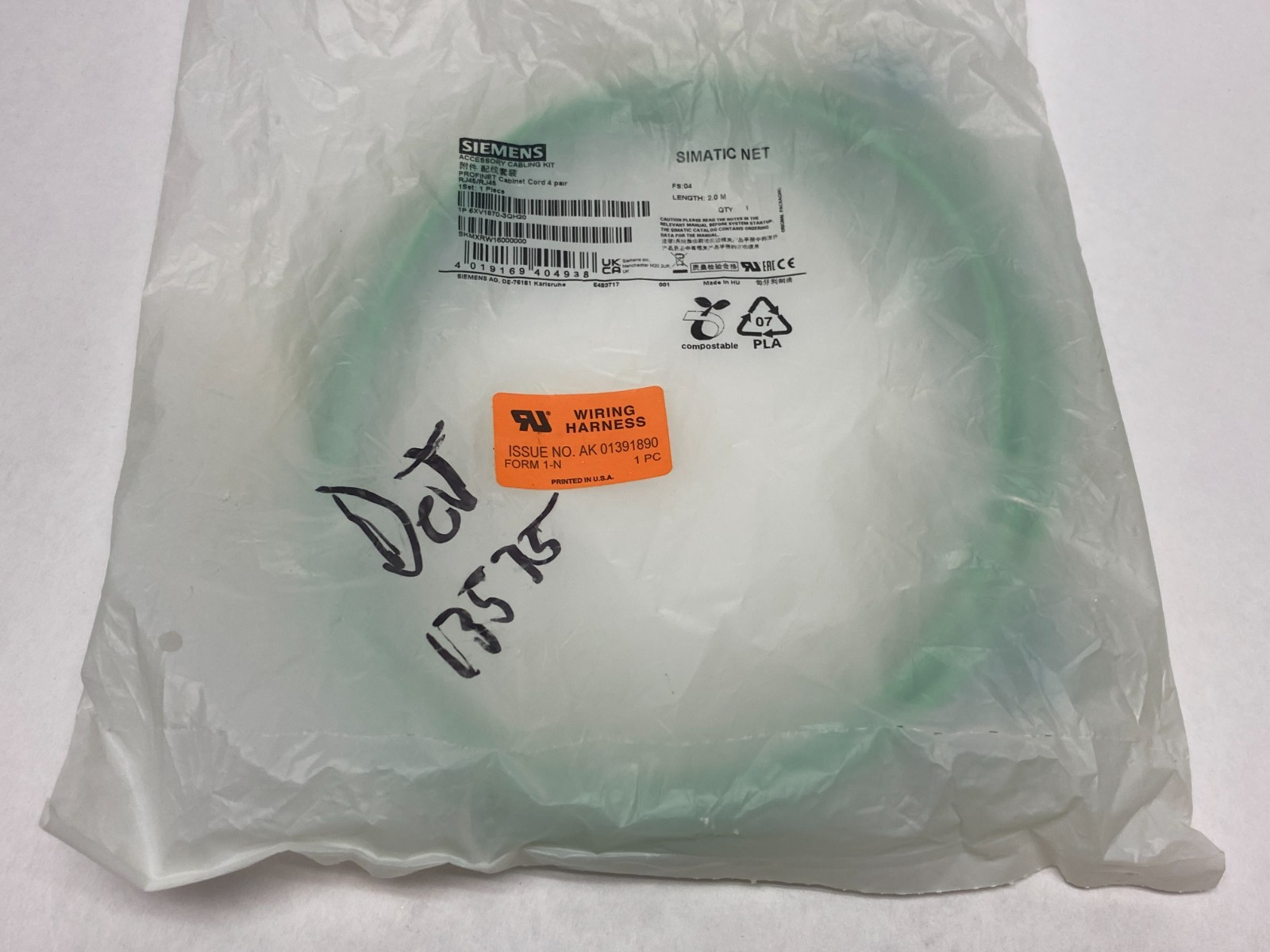 Siemens 6XV1870-3QH20 PROFINET Ethernet TP Cordset RJ45 to RJ45 CAT6A 2m - Maverick Industrial Sales