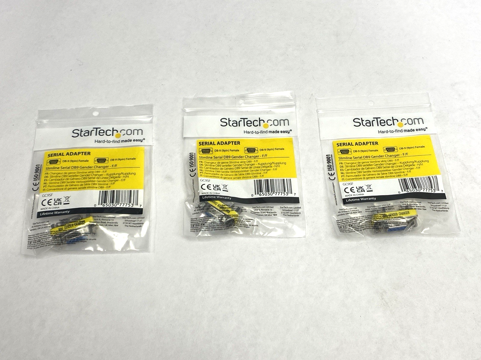GC9SF | StarTech Slimline DB9 Gender Changer 9-Pin F/F LOT OF 3 - New - Maverick Industrial Sales