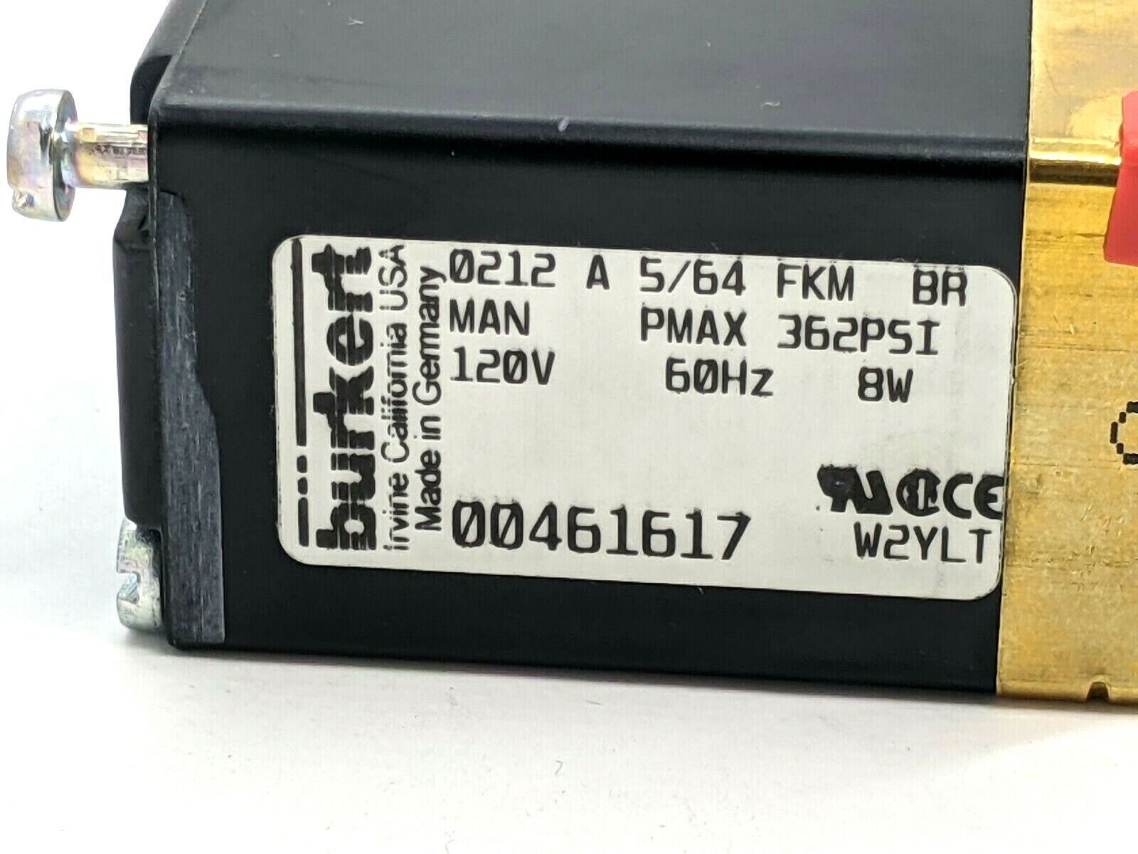 Burkert 0212 A 5/64 FKM BR 2/2 Way Direct-Acting Plunger Valve 00461617 - Maverick Industrial Sales