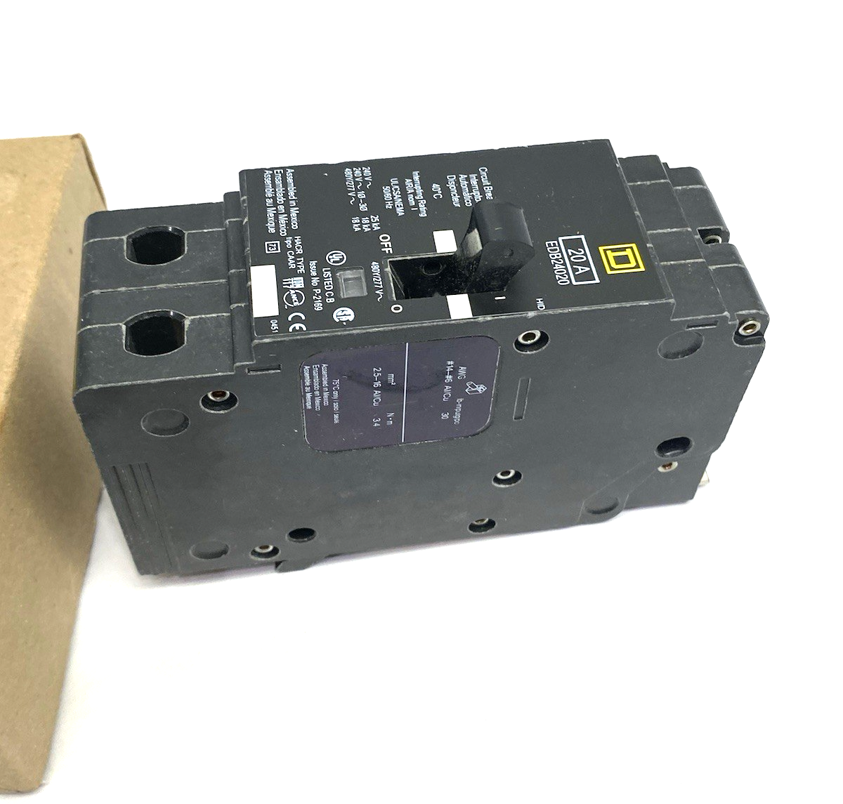 Square D EDB24020 Mini Circuit Breaker, E-Frame, 20A, 2 pole Bolt-on TAA - Maverick Industrial Sales