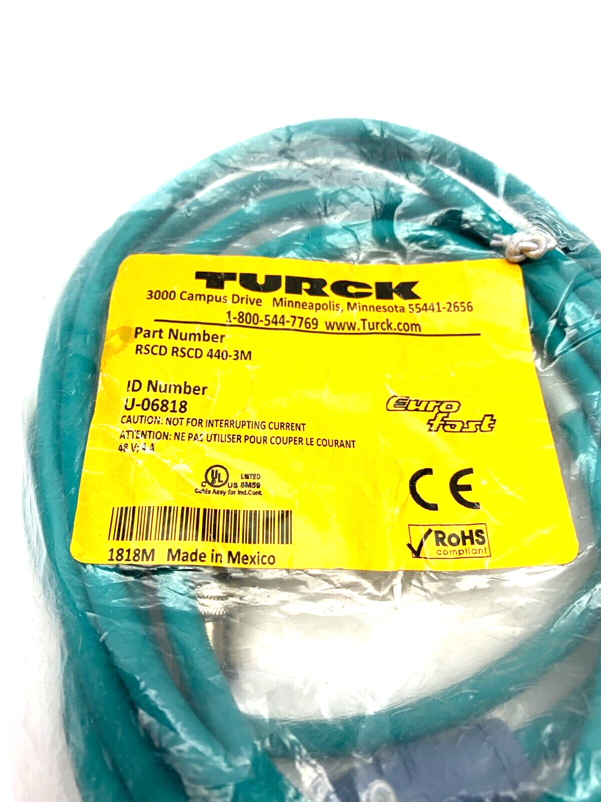 Turck RSCD RSCD 440-3M Eurofast Industrial Ethernet Cable U-06818 - Maverick Industrial Sales