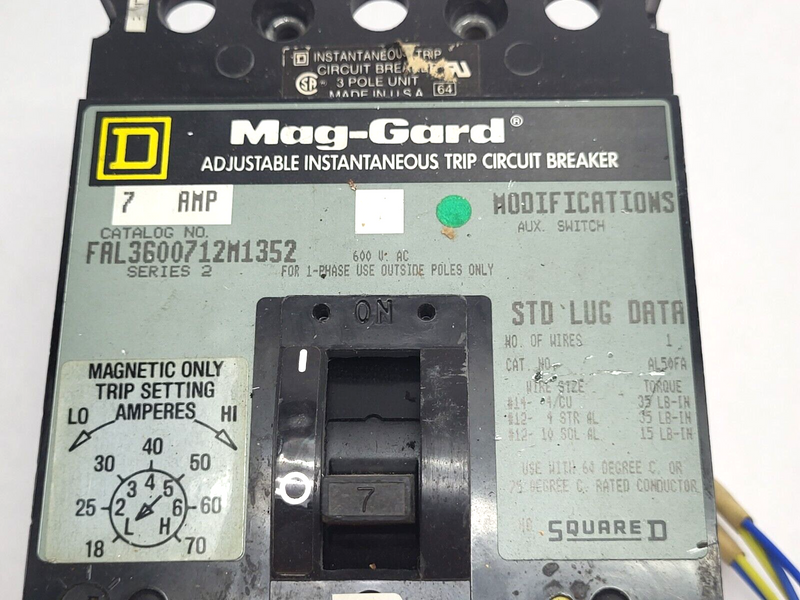 Square D FAL3600712M1352 Mag-Guard Adjustable Instantaneous Trip Circuit Breaker - Maverick Industrial Sales