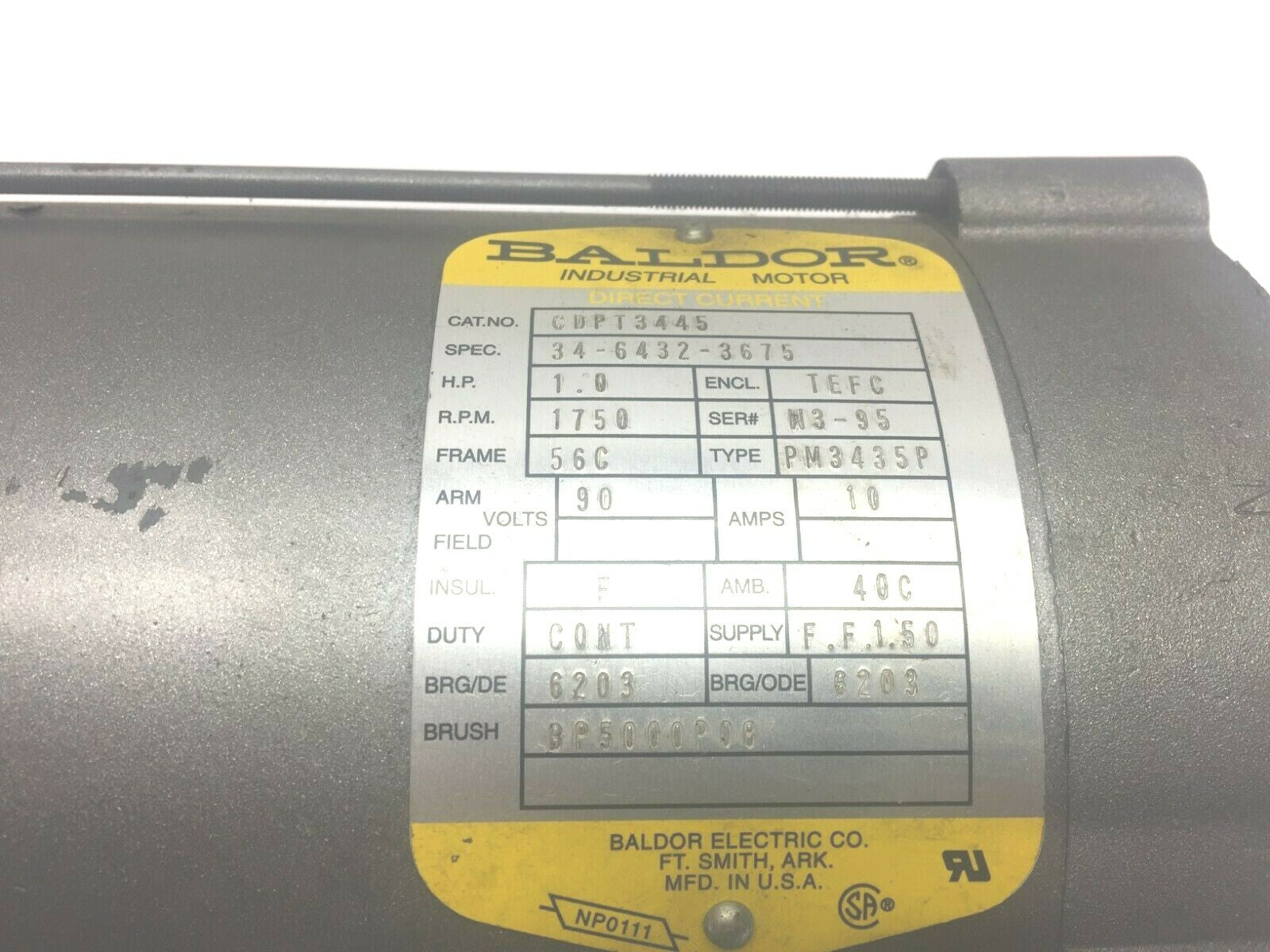 Baldor CDPT3445 DC Electric Motor 1HP 1750RPM 90V TEFC Totally Enclosed Fan Cool - Maverick Industrial Sales