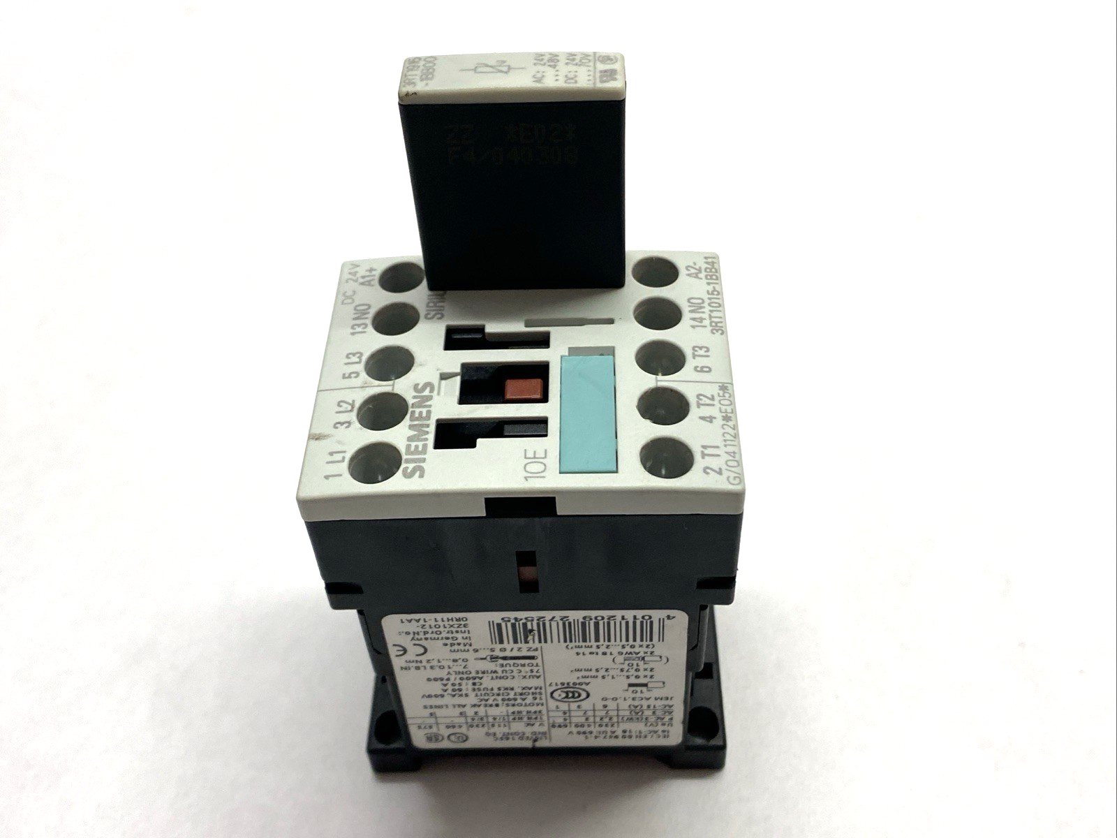 Siemens 3RT1015-1BB42 IEC Contactor w/ 3RT1915-1BB00 Varistor 24VDC - Maverick Industrial Sales