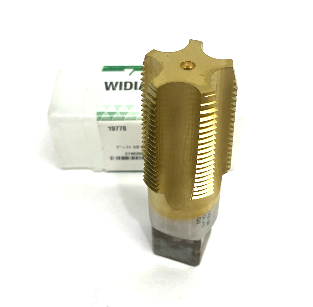 2746355 | Widia Taper Pipe Tap 5-Flute NPT/NPTF 1" - 11-1/2 TiN Coat 19778 - New – Open box - Maverick Industrial Sales