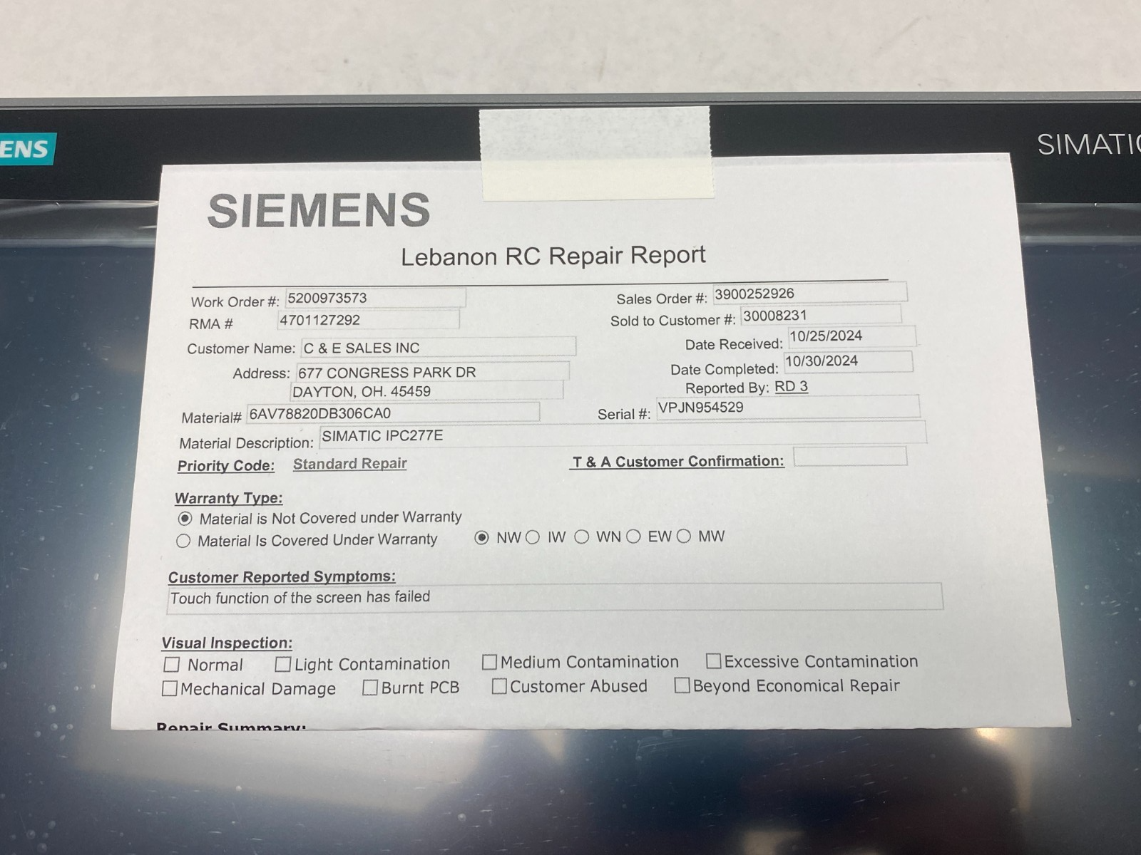 Siemens 6AV7882-0DB30-6CA0 SIMATIC IPC277E Nanopanel 15" Touchscreen Celeron - Maverick Industrial Sales