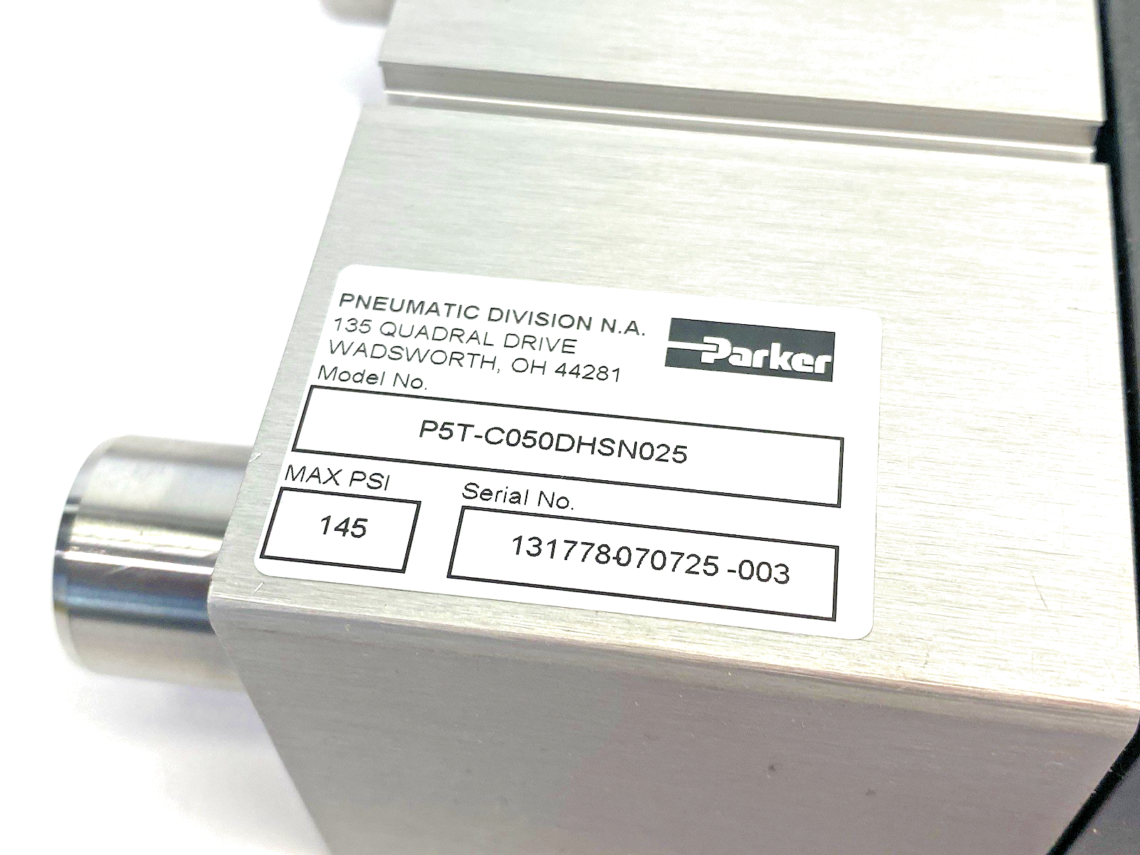 P5T-C050DHSN025 | Parker Pneumatic Guided Slide Cylinder, 50mm Bore, 25mm Stroke - New – Open box - Maverick Industrial Sales