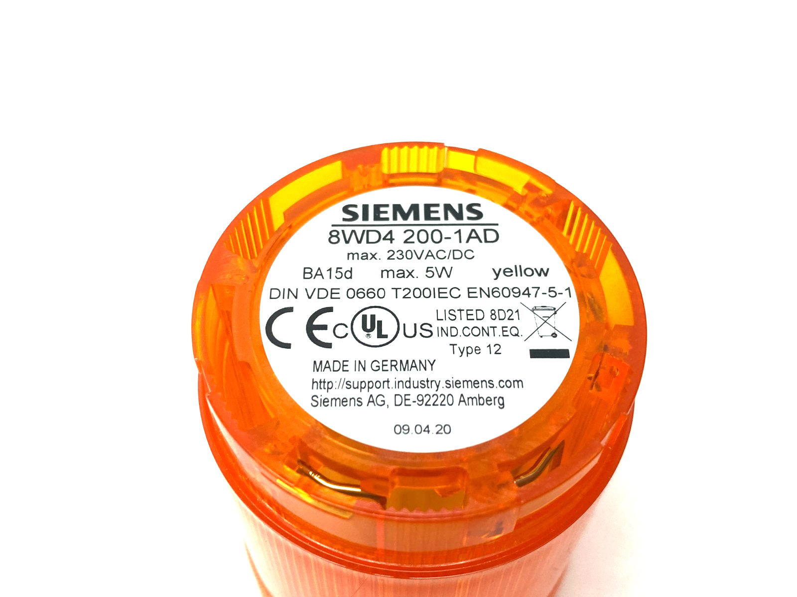 Siemens 8WD4 200-1AD 50mm Steady-Light Element Yellow 12-230V AC/DC - Maverick Industrial Sales