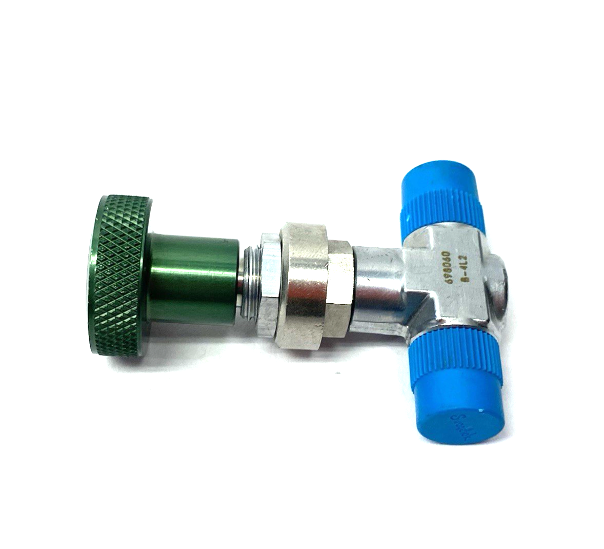 B-4L2 | Swagelok Chrome-Plated Brass Metering Valve, Green Knob, Knurled - New – Open box - Maverick Industrial Sales