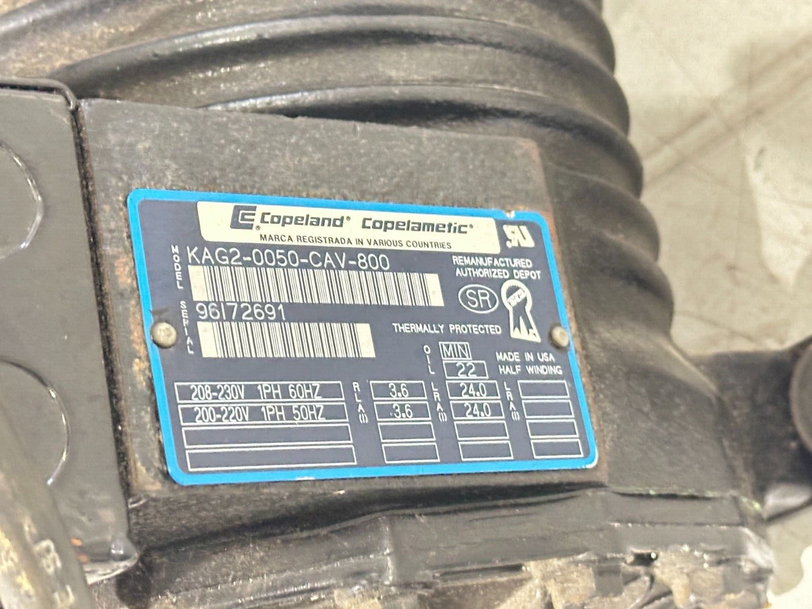 KAG2-0050-CAV-800 | Copeland Emerson Semi-Hermetic Compressor 208-230V 1PH MO - Used - Maverick Industrial Sales