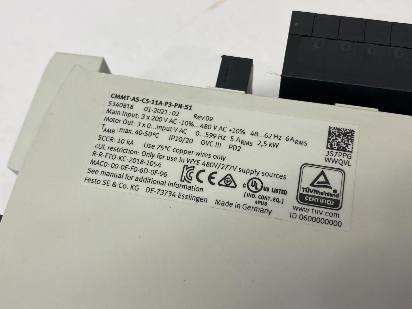Festo CMMT-AS-C5-11A-P3-PN-S1 Servo Drive Vertical Mount 5340818 - Maverick Industrial Sales
