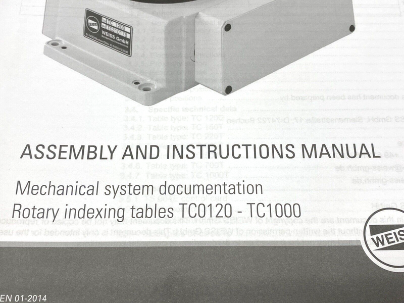 Weiss Rotary Indexing Table TC0120-TC1000 Assembly and Instructions Manual - Maverick Industrial Sales