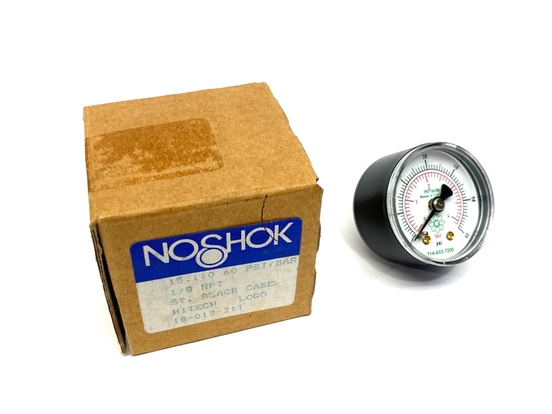 NoShok 15.110.60 HITech Pressure Gauge Back Connection 1/8" NPT 0-60psi - Maverick Industrial Sales